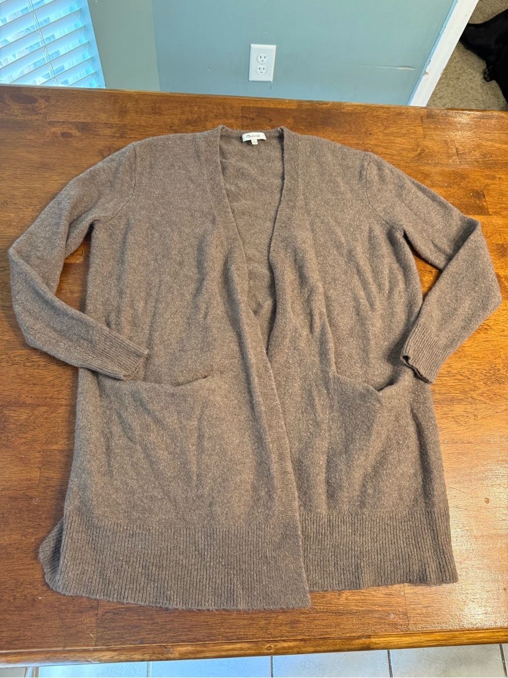 Madewell Ryder Cardigan Sweater Open Front Pockets Brown Heather Wool Blend S